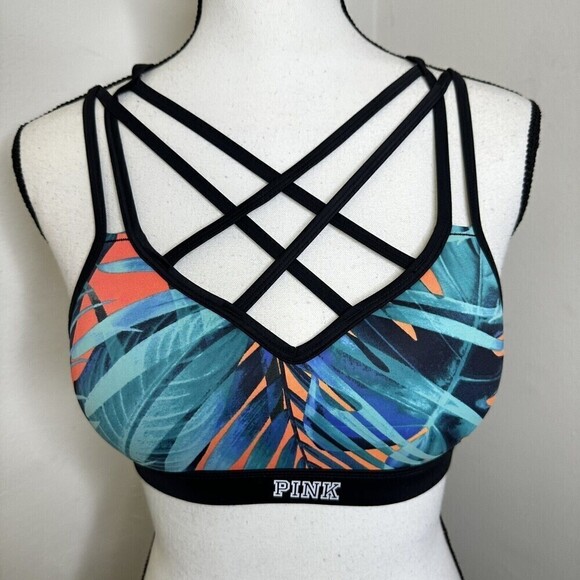 PINK Victoria's Secret Bra Ultimate Push Up‎ Sports full Cage halter tropical XS - Picture 1 of 11